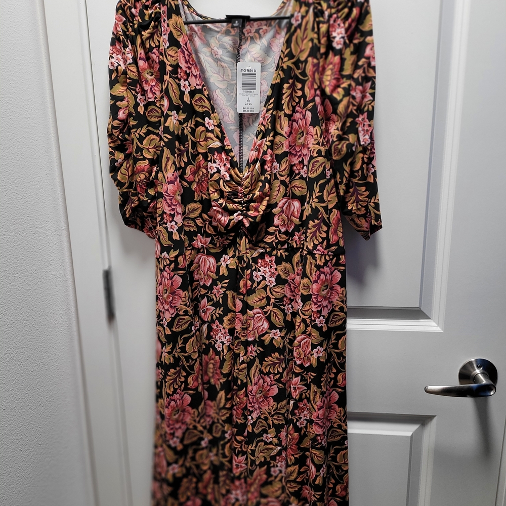 Torrid Black and Pink Floral Long Sleeve Dress